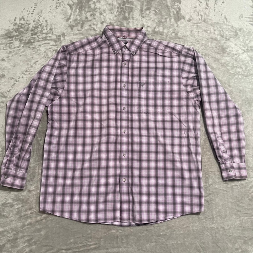 Ariat Shirt Mens XL Purple Pro Series Plaid Button Up Western Cowboy Workwear